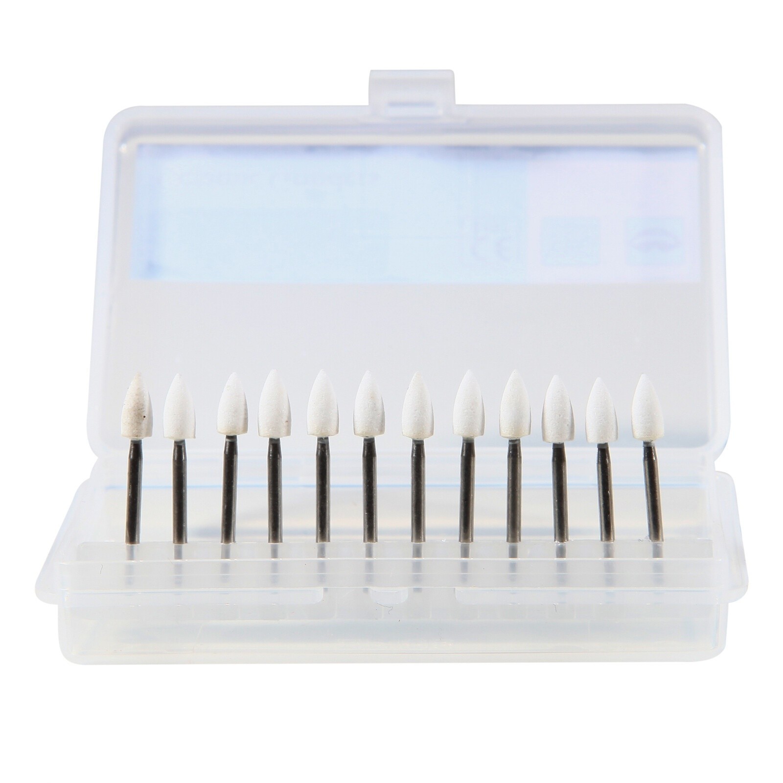 12Pcs/Box Dental White Stone High Speed Polishing Burs FG Cone/Flame/Round Shape