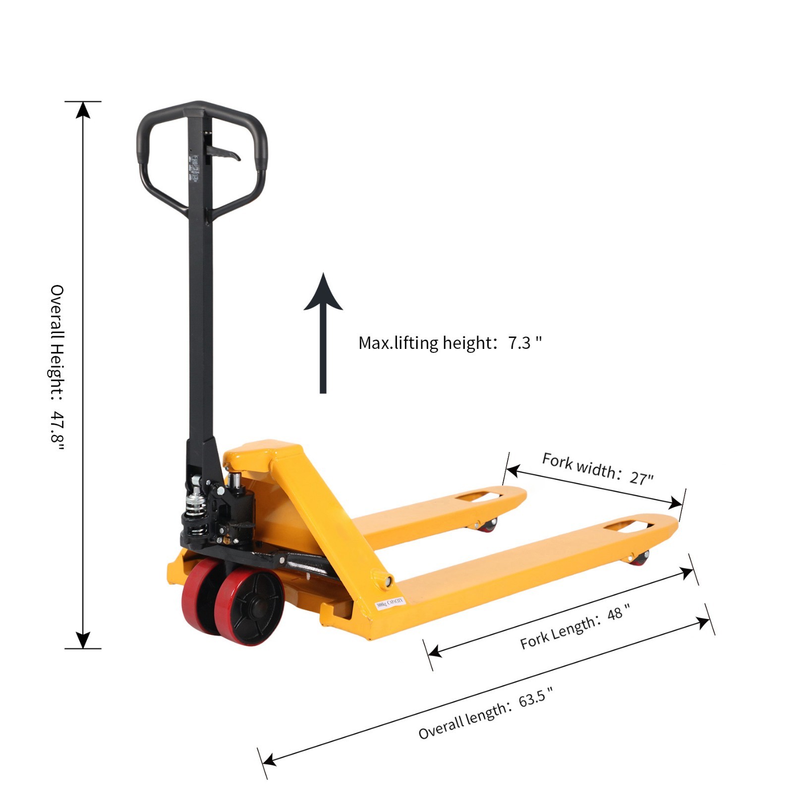 Manual Hand Pallet Jack Warehouse Material Lift Truck 5500lbs with 48″X27″ Fork