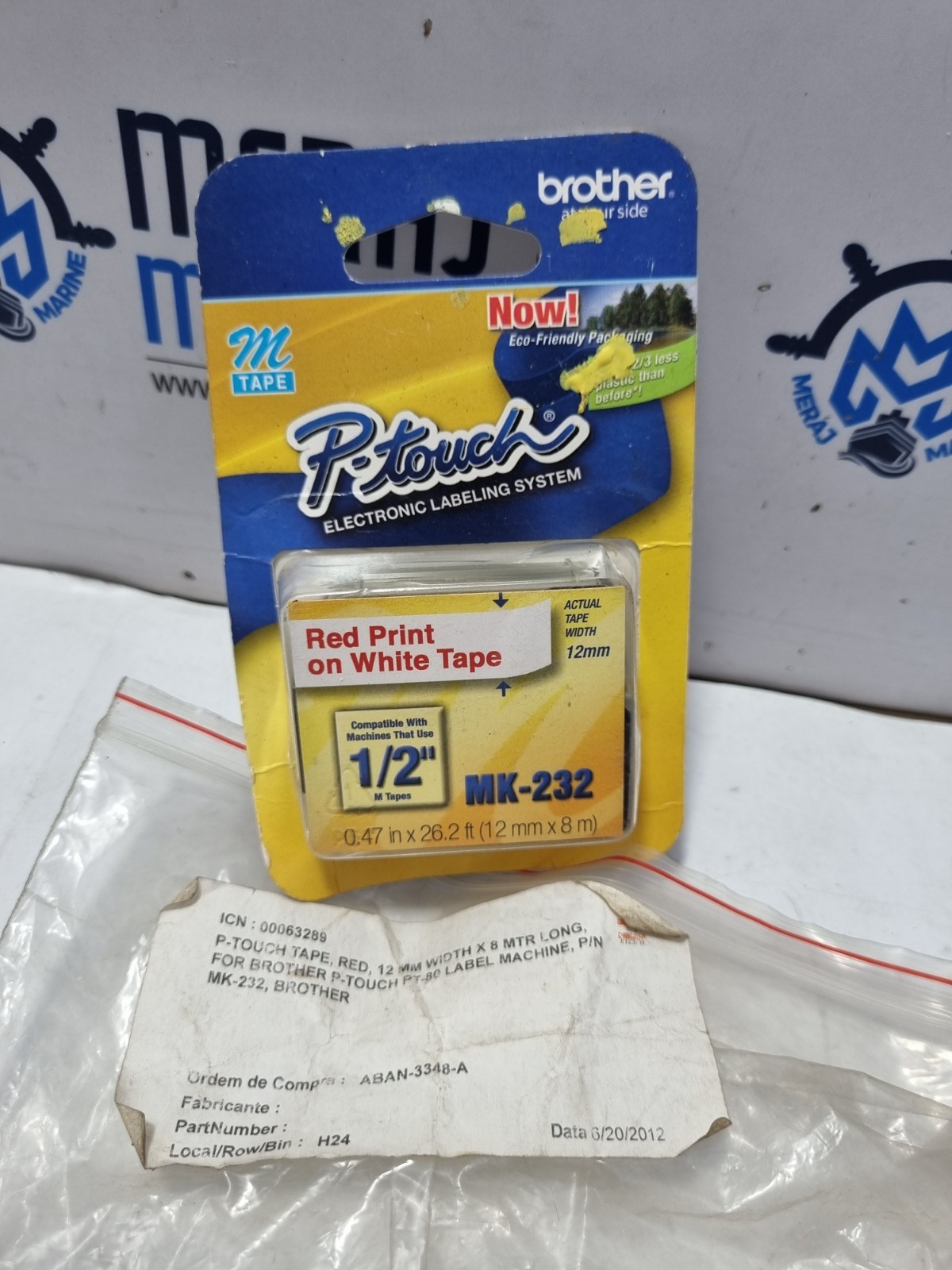 Brother MK-232 Red On White Print Tape 1/2″ 0.47 inx26.2ft (12mmx8m) LOT 3 PCS