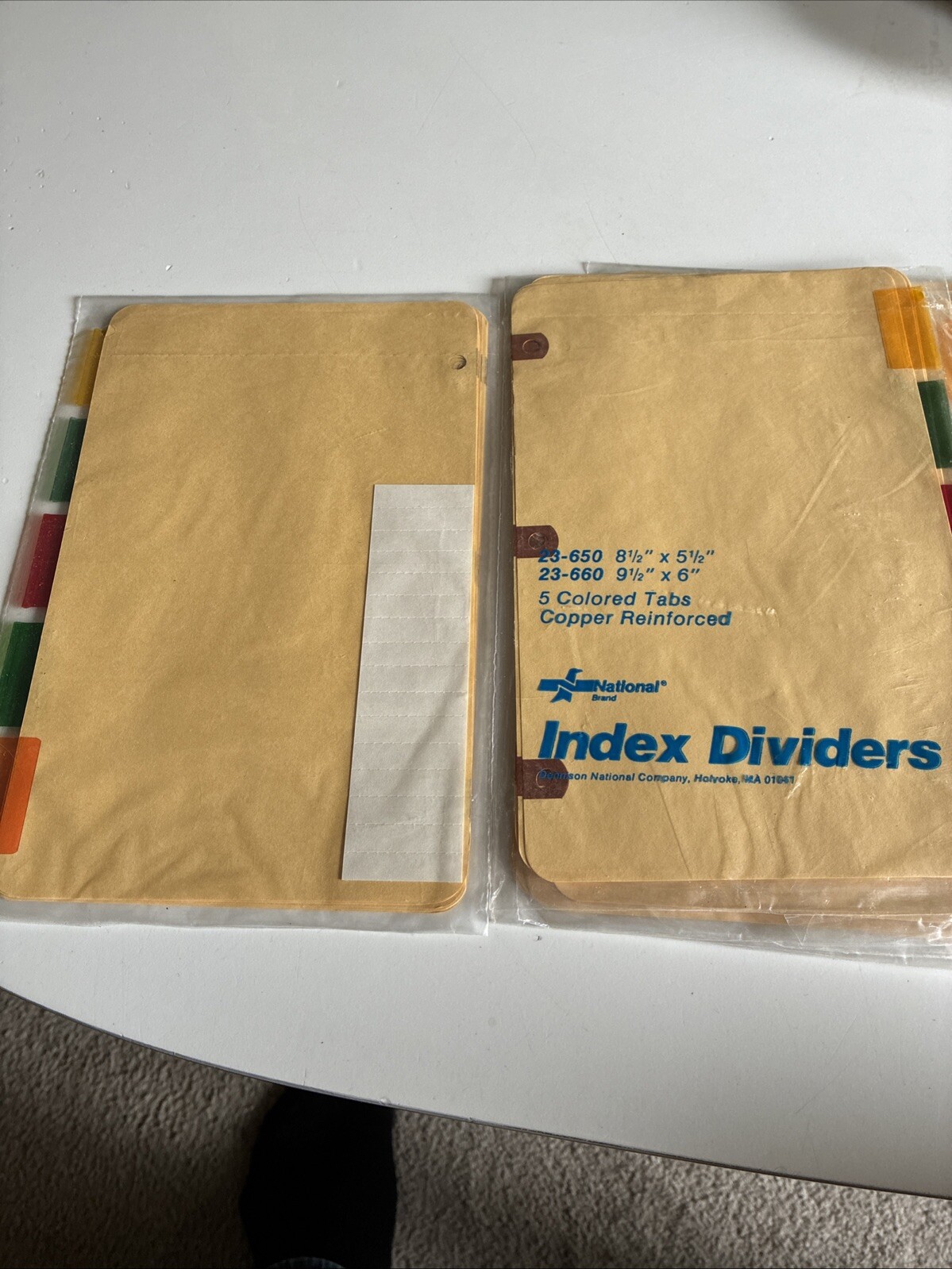 Lot of 4 packs of 5 in each divider tabs 5 1/2″x8 1/2″ w/ copper reinforced hole