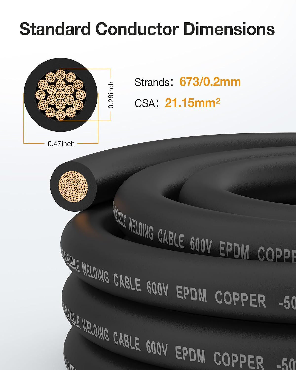 4 Gauge Wire Battery Cable, 4 AWG EPDM Welding Cable with Oxygen-Free Copper, Fl