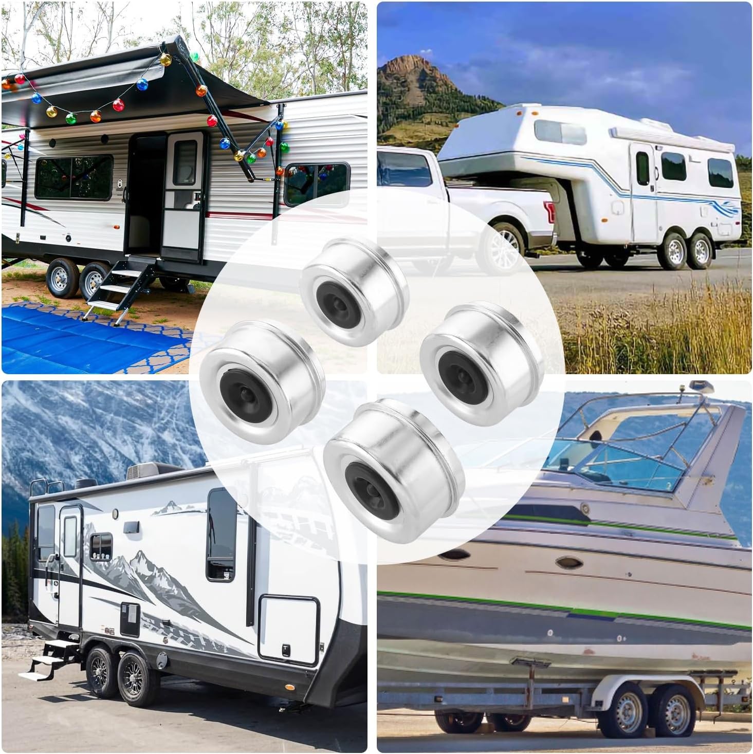 4 PCS 2.72” Trailer Hub Dust Cap Axle Grease Cap with 8 Rubber 2.72 in/ 69 mm
