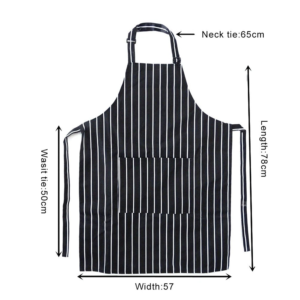 1Pc Adjustable Chef Apron with Two Pockets Striped Kitchen Bib for Men and Women