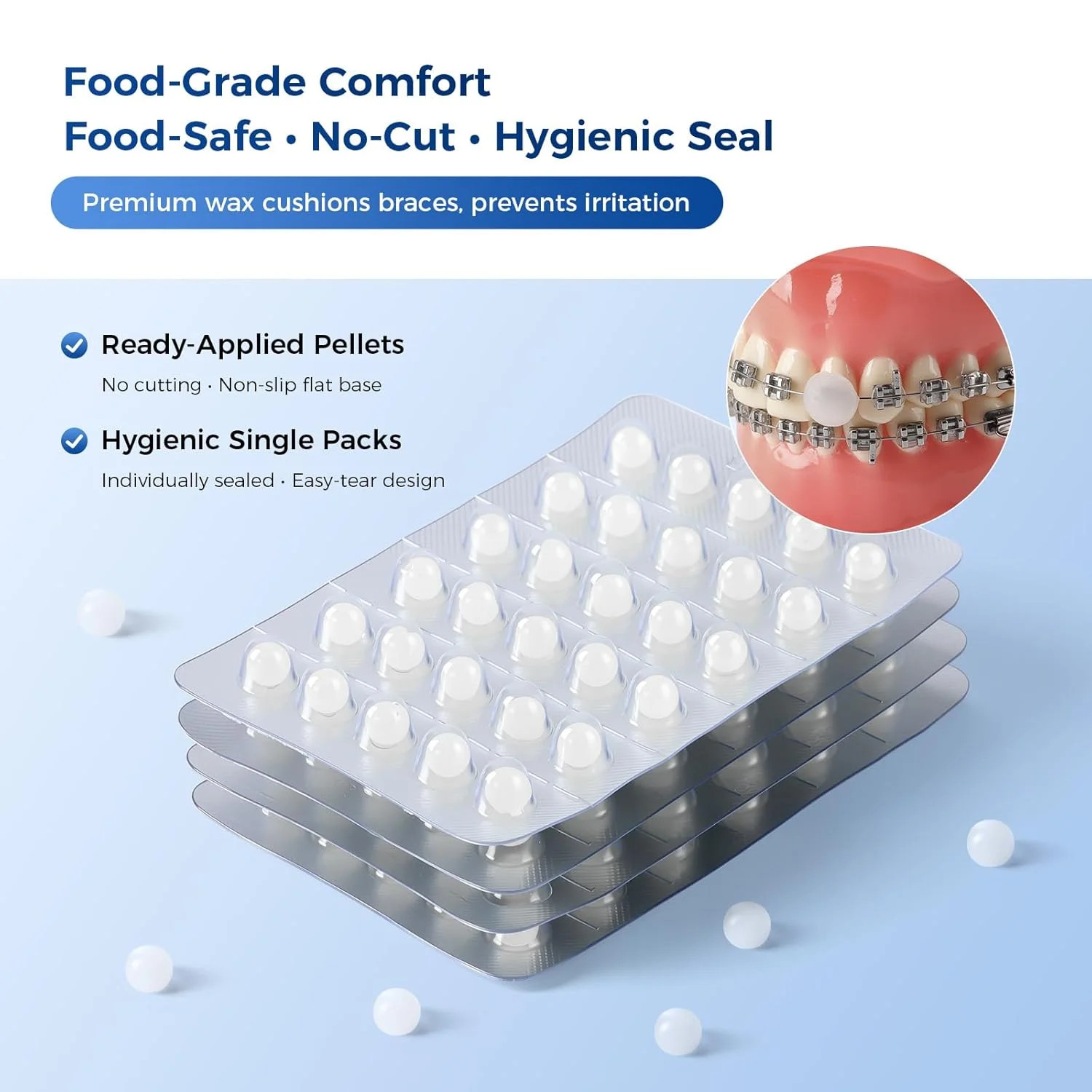 JMU Orthodontic Wax for Braces Relief, 120 Dental Dots with 120 Count