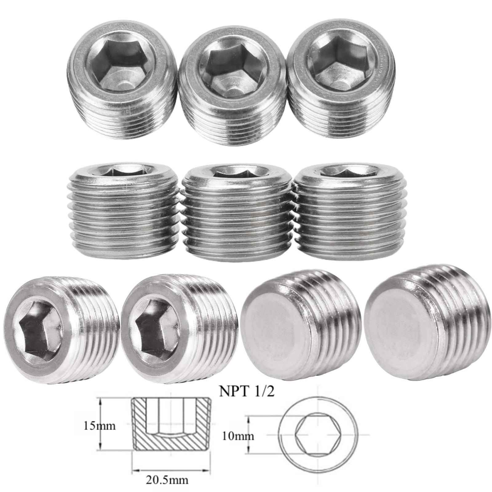 10pcs Thread Socket Pipe Plug STAINLESS STEEL PLUG ALLEN HEAD 1/2″ NPT PIPE