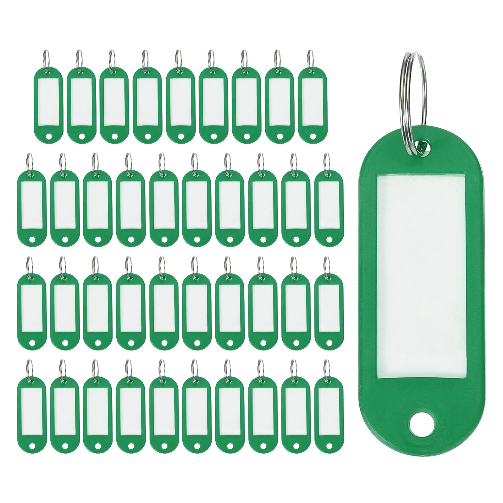 40pcs Plastic Key Tags with Split Ring Labels Window Green