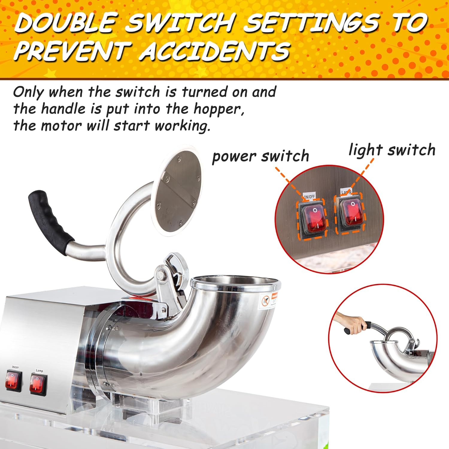 48L Snow Cone Machine, 500LB/H Commercial Shaved Ice Machine, 300W Electric Ice