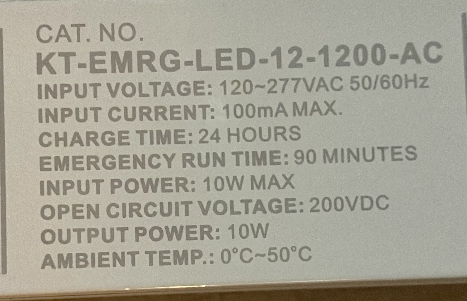 Keystone KT-EMRG-LED-12-1200-AC Emergency Backup LED Driver