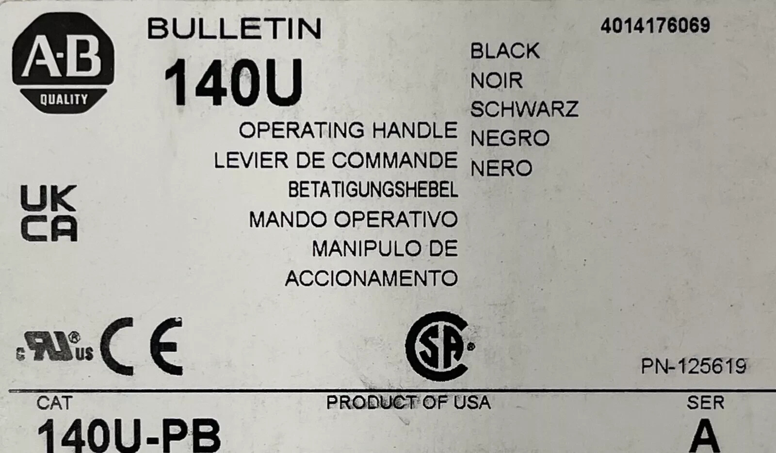 New! Allen Bradley 140U-PB Lockable Disconnect Handle with Trip Indicator