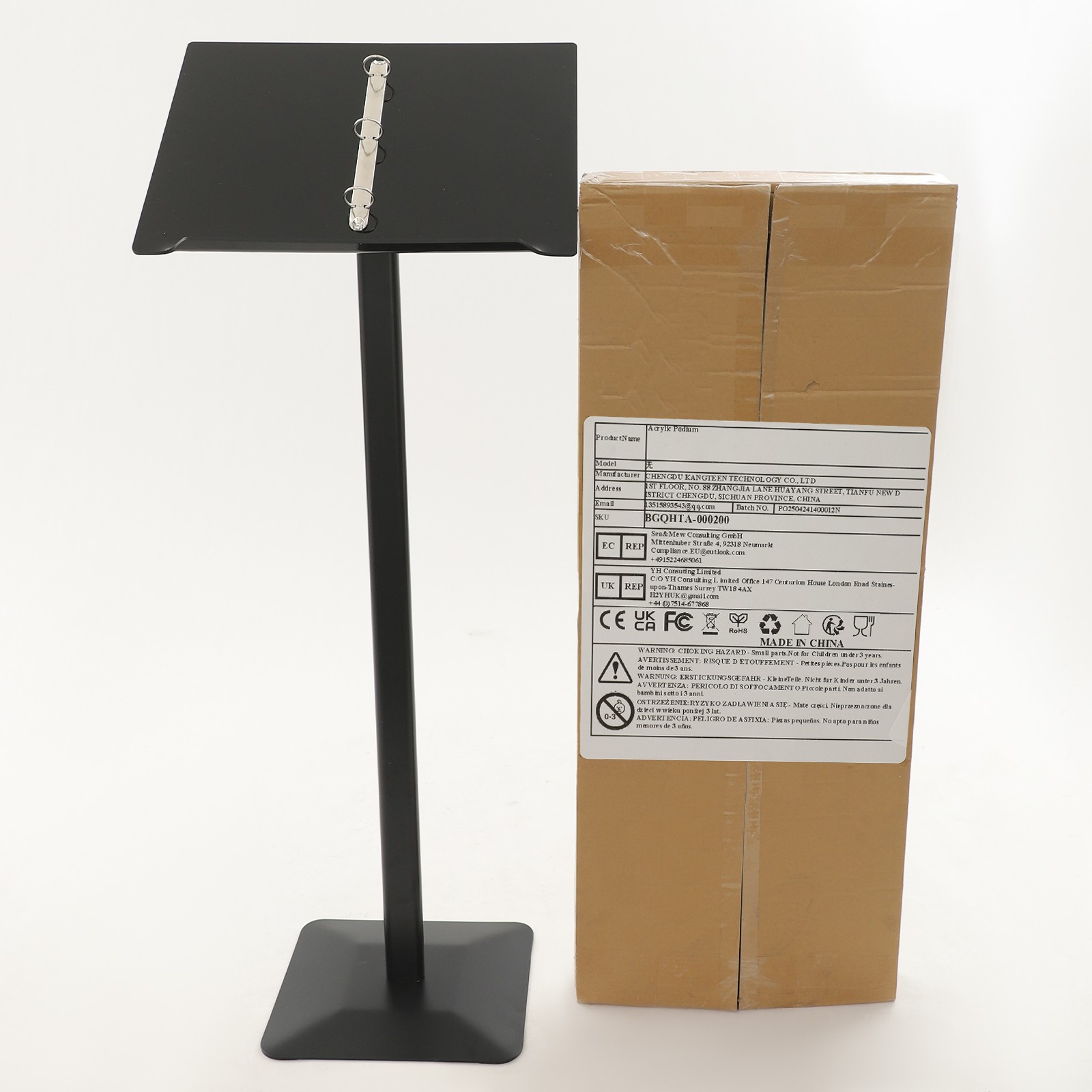 Black Metal Floor Standing Speaking Stand Adjustable Menu Document Display Stand