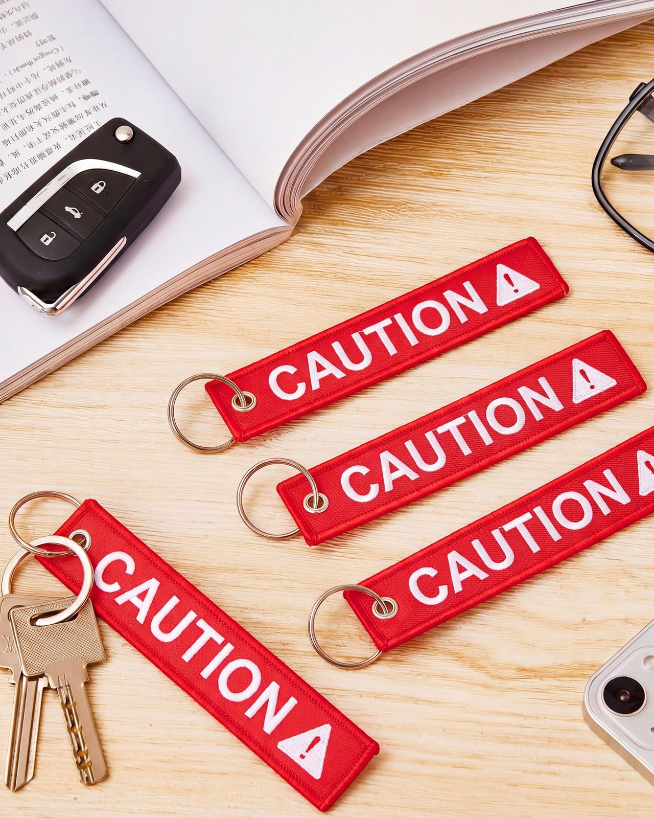 12 Pack Caution Key Chain Safety Tag Double Sided Red Fabric Warning Keyring …