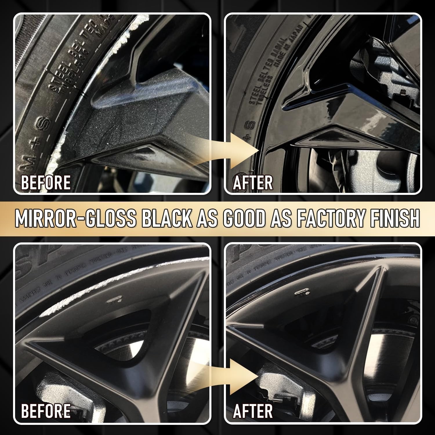 Wheel Scratch Repair Kit, Gloss Black Rim Touch Up Paint, Repair Curb Rash, Scra