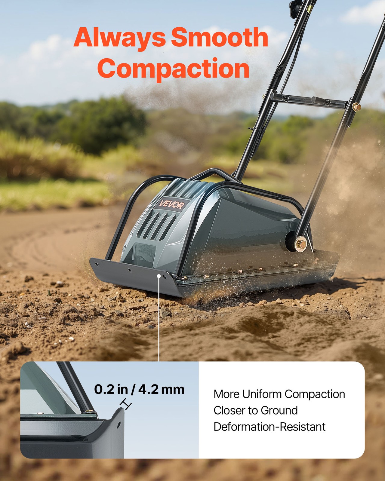 VEVOR Plate Compactor 130W Electric Ground Rammer 5kN Force 3.9in Depth