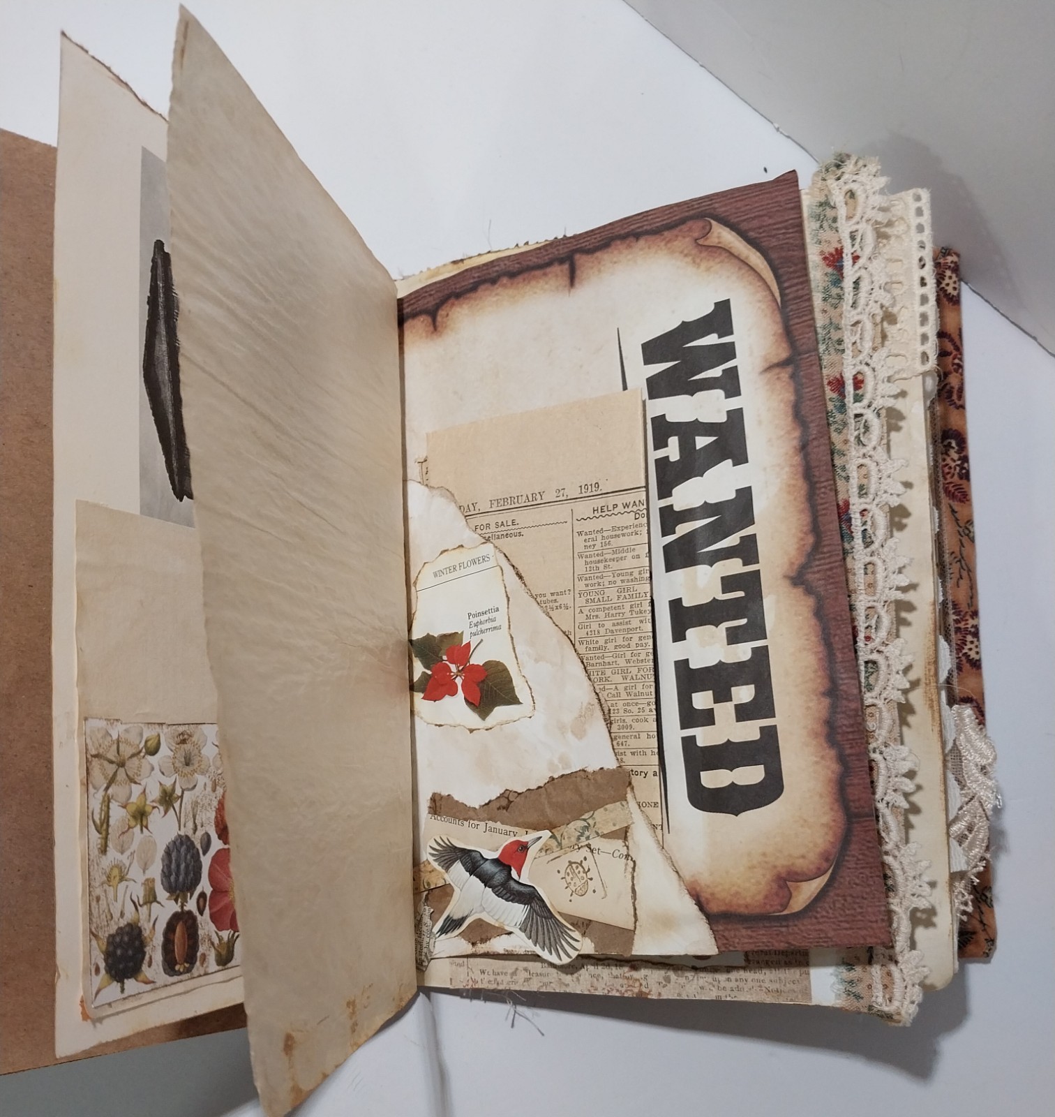 Junk Journal Boho Style Antique Vtg. Ephemera Handmade Book Lg. 9″x6.5″ 116 Pg.