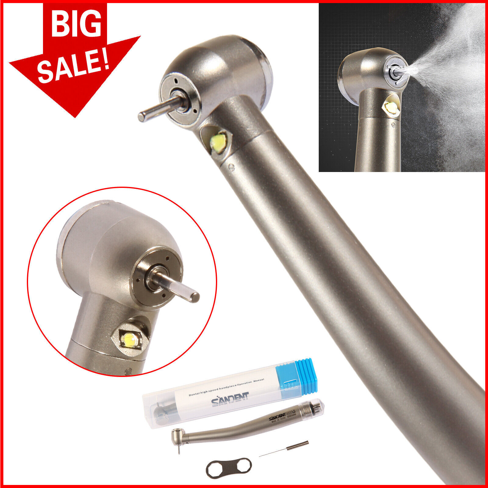 Dental E-generator LED Triple spray Fiber Optic Handpiece High Speed 4 Hole