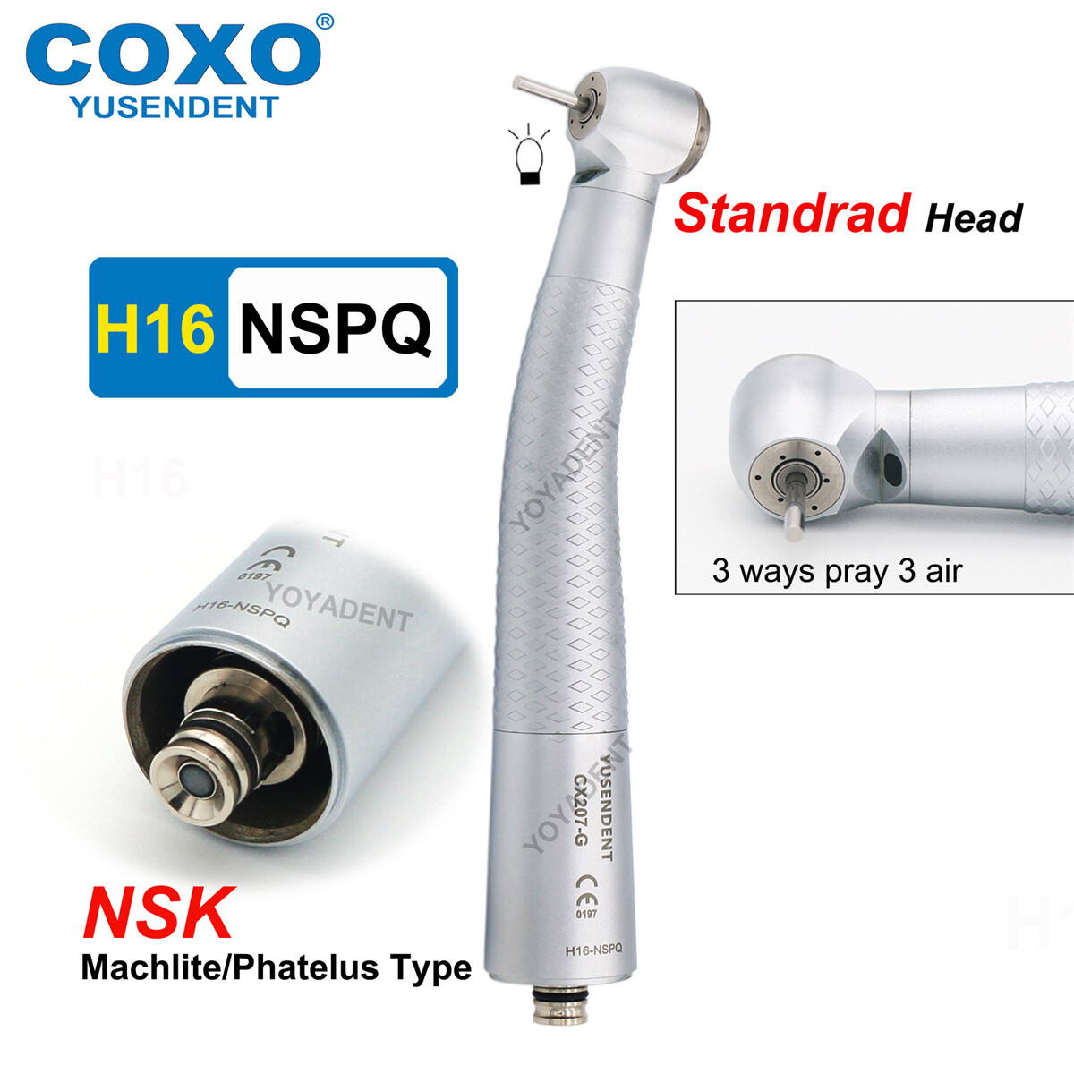 COXO Dental Fiber Optic High Speed Turbine Self-power Turbine LED 6Pin Coupling