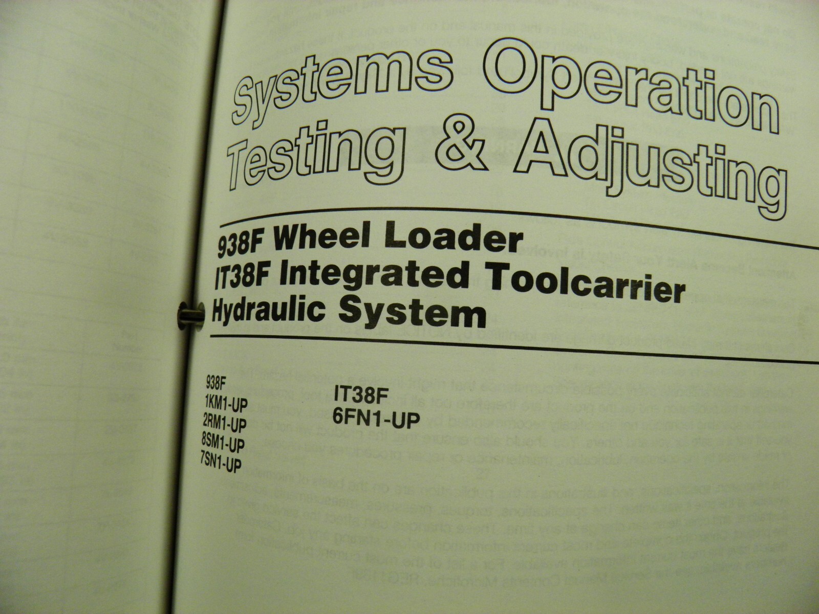 CAT Caterpillar 938F IT38F Service Manual IKM 2RM 8SM 7SN 6FN 5DR