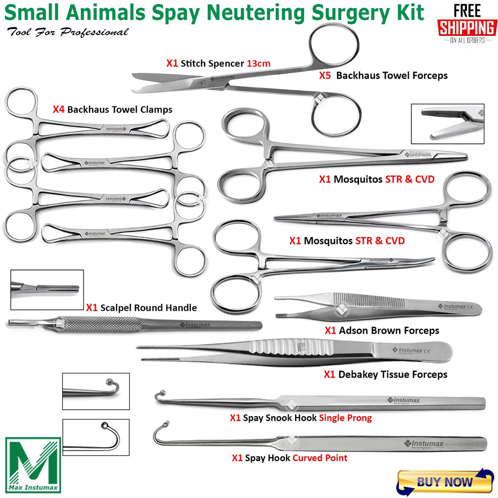 Feline Spay Pack Surgical Instruments Set Veterinary Small Animal Surgery Kit