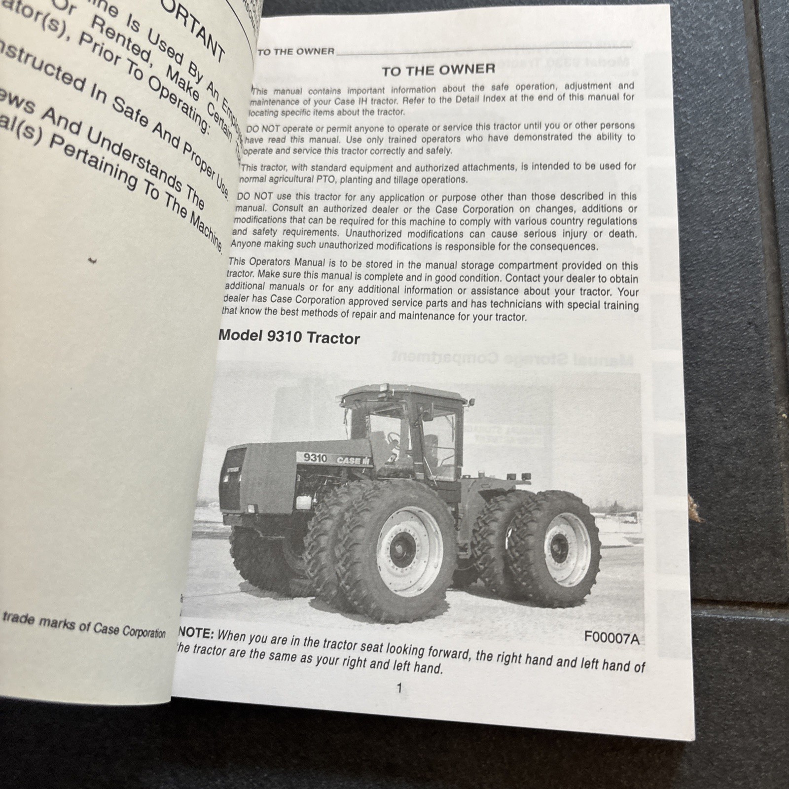 Genuine CASE 9130 – 9330 Tractor Maintenance Operator Manual