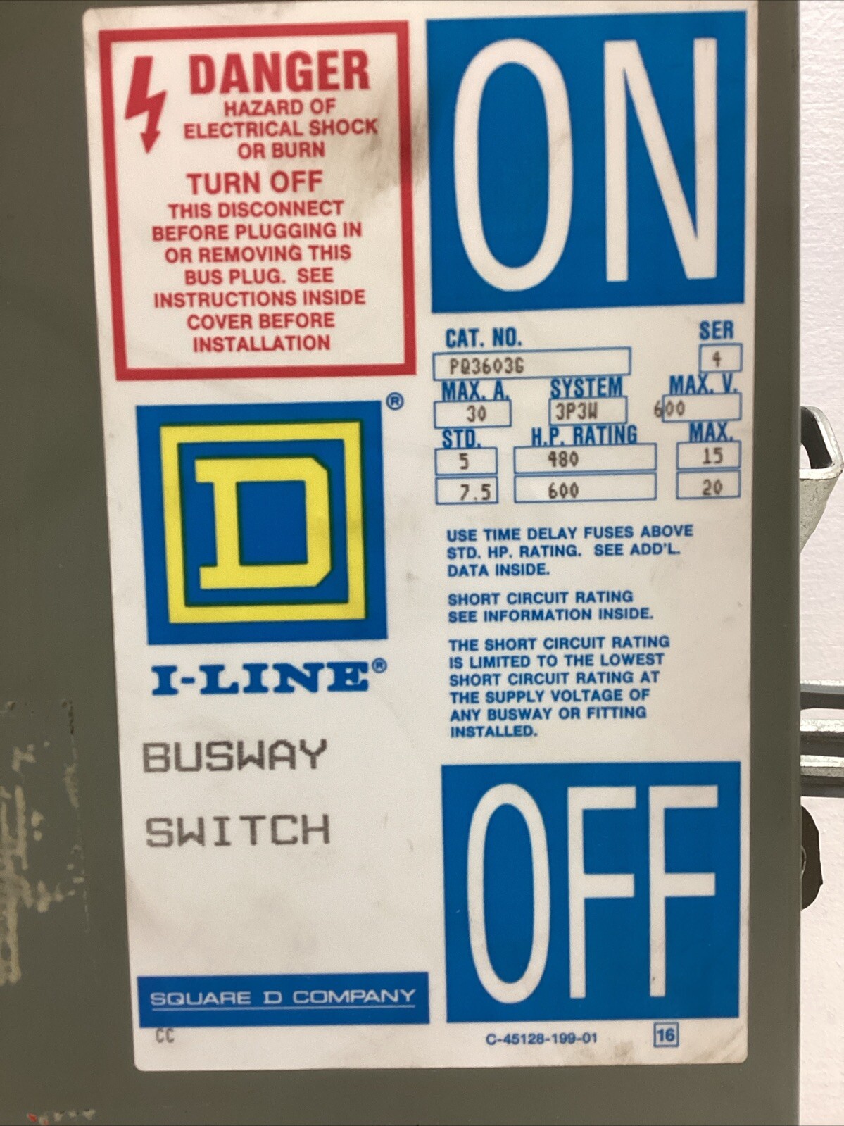 Square D I-Line Busway Unit PQ3603G Series 4 30Amp 600volts Tag #2
