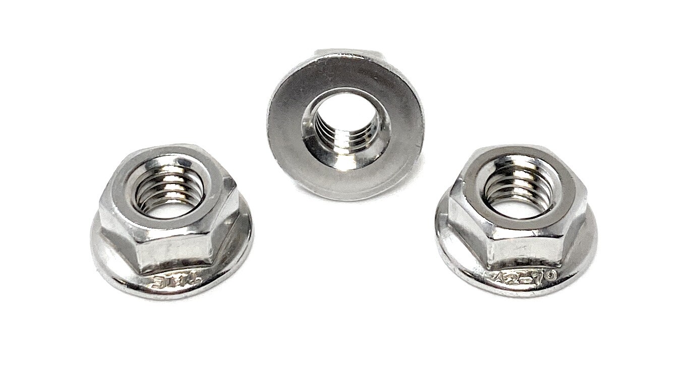 (25) M6 x 1.0 Stainless Steel Non-Serrated Flange Nuts DIN6923 Nuts M6-1.0 A2