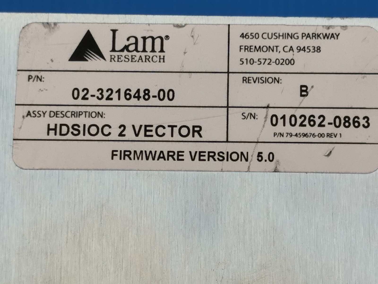 Lam Research CONTROLLER HDSIOC 2 VECTOR FIRMWARE VERSION 5.0 02-321648-00