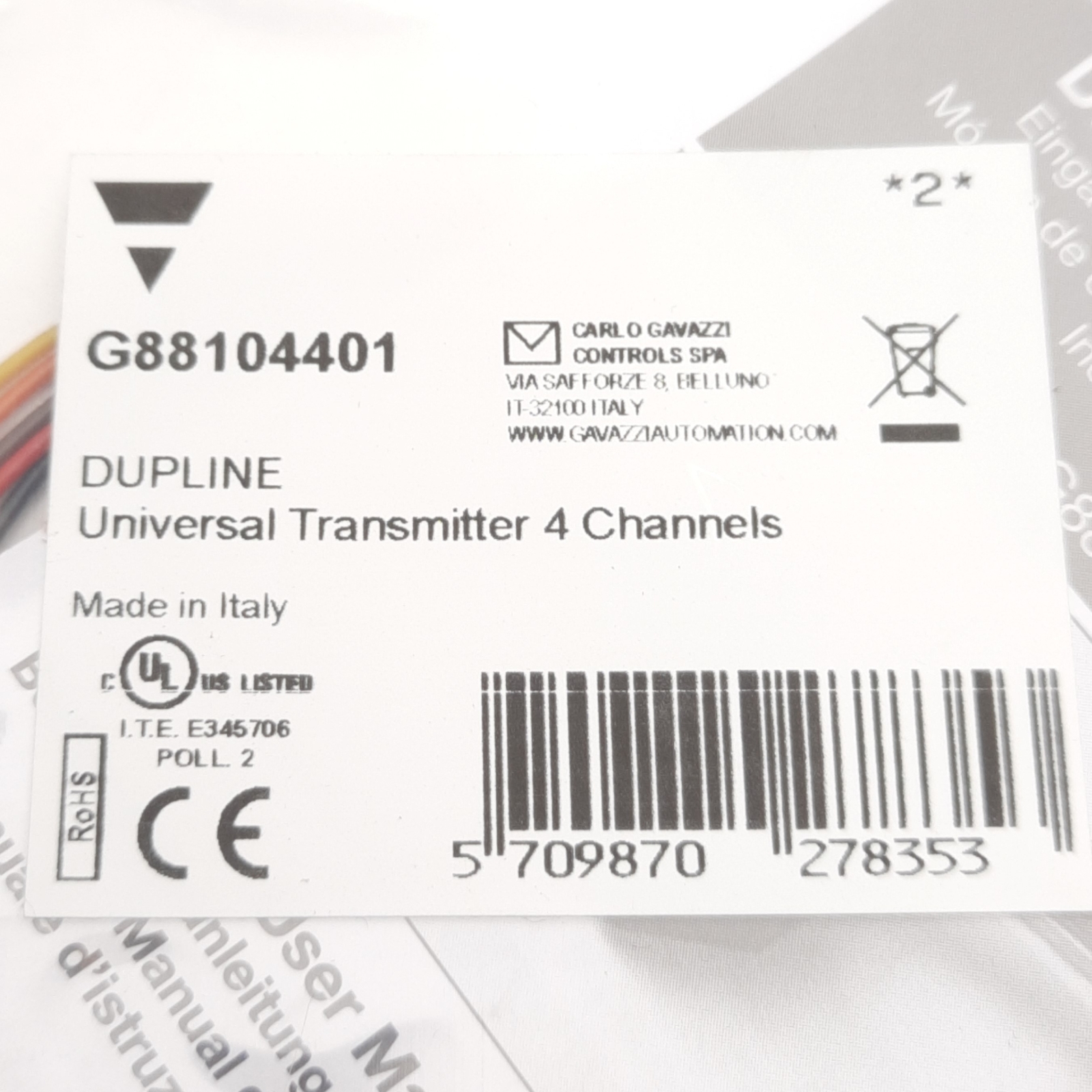 Carlo Gavazzi G88104401 Dupline Universal Transmitter Input Module 2mA Max, 4-Ch