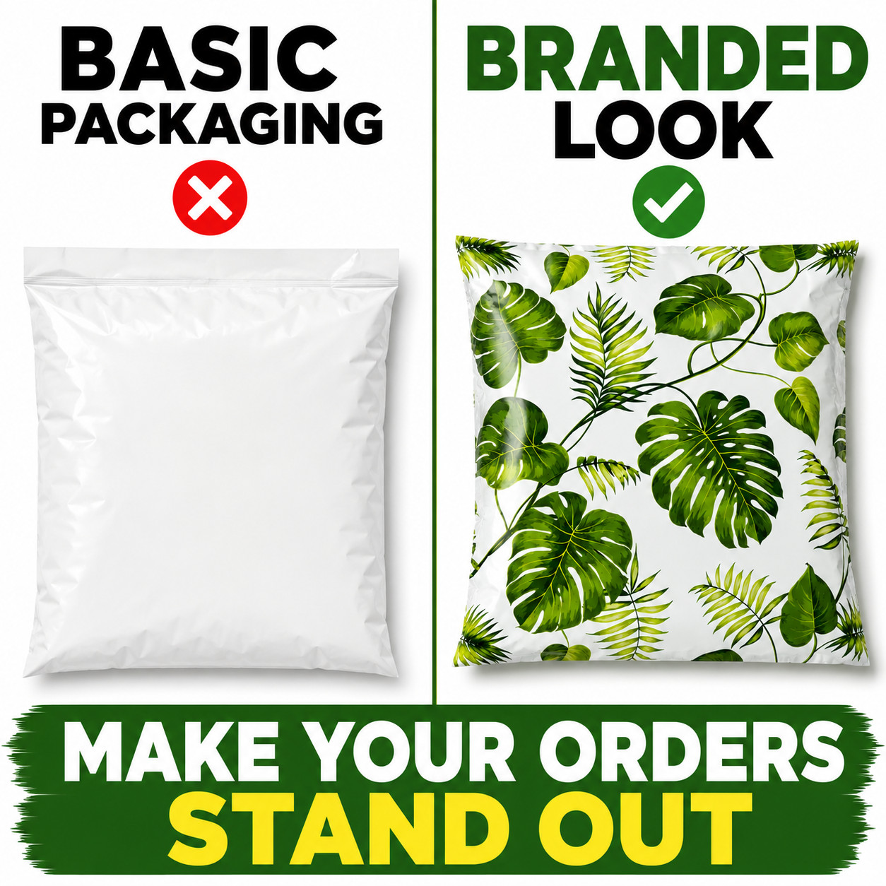 10×13 Banana Leaves Designer Poly Mailers Boutique Shipping Bags