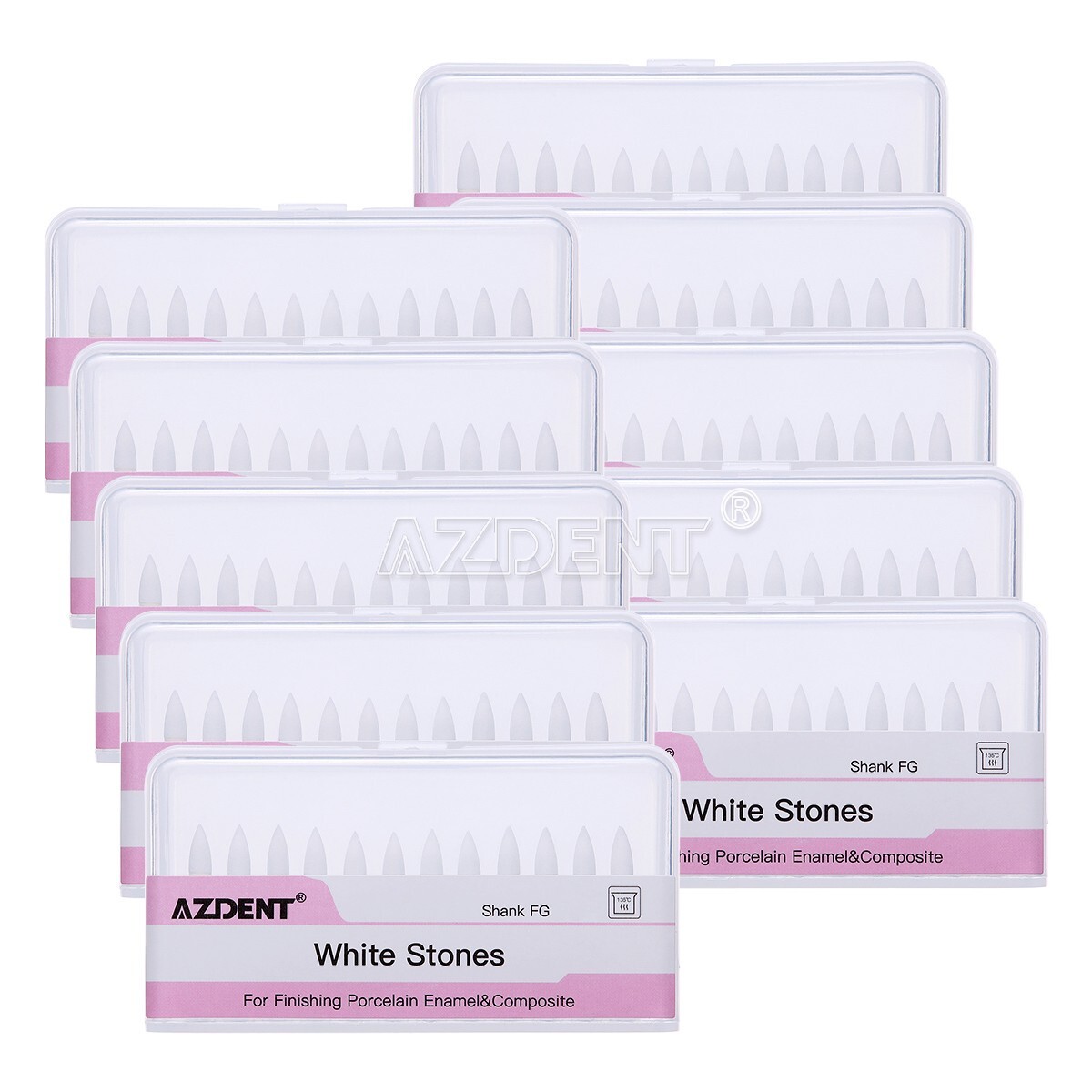 10X AZDENT Dental Flame White Stone Polishing FG Burs Aluminum Oxide 12pcs/box