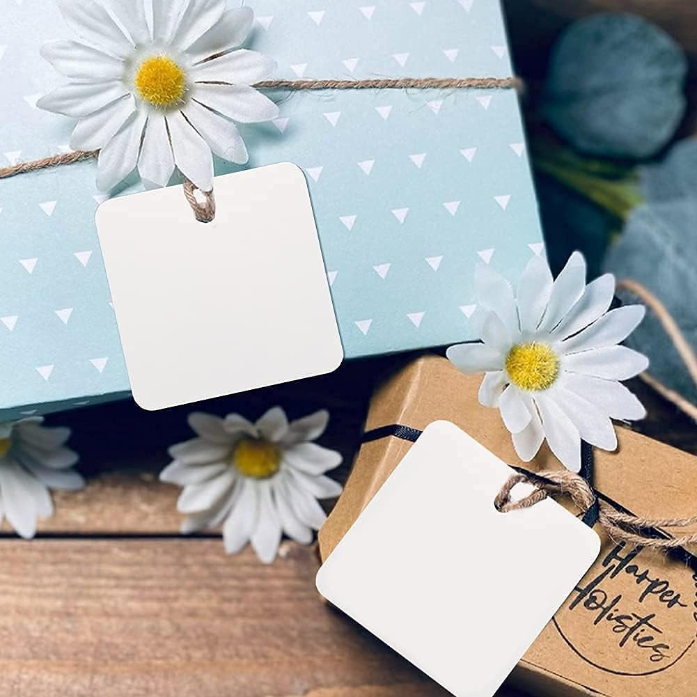 White Paper Gift Tags with String, 100PCS Square Hang Tags, 2.2 in Blank Present