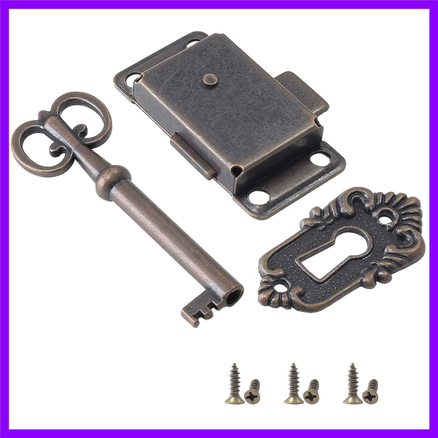 Antique Cabinet Lock – Flush Mount Case Box Lock, Furniture Decorative with Key