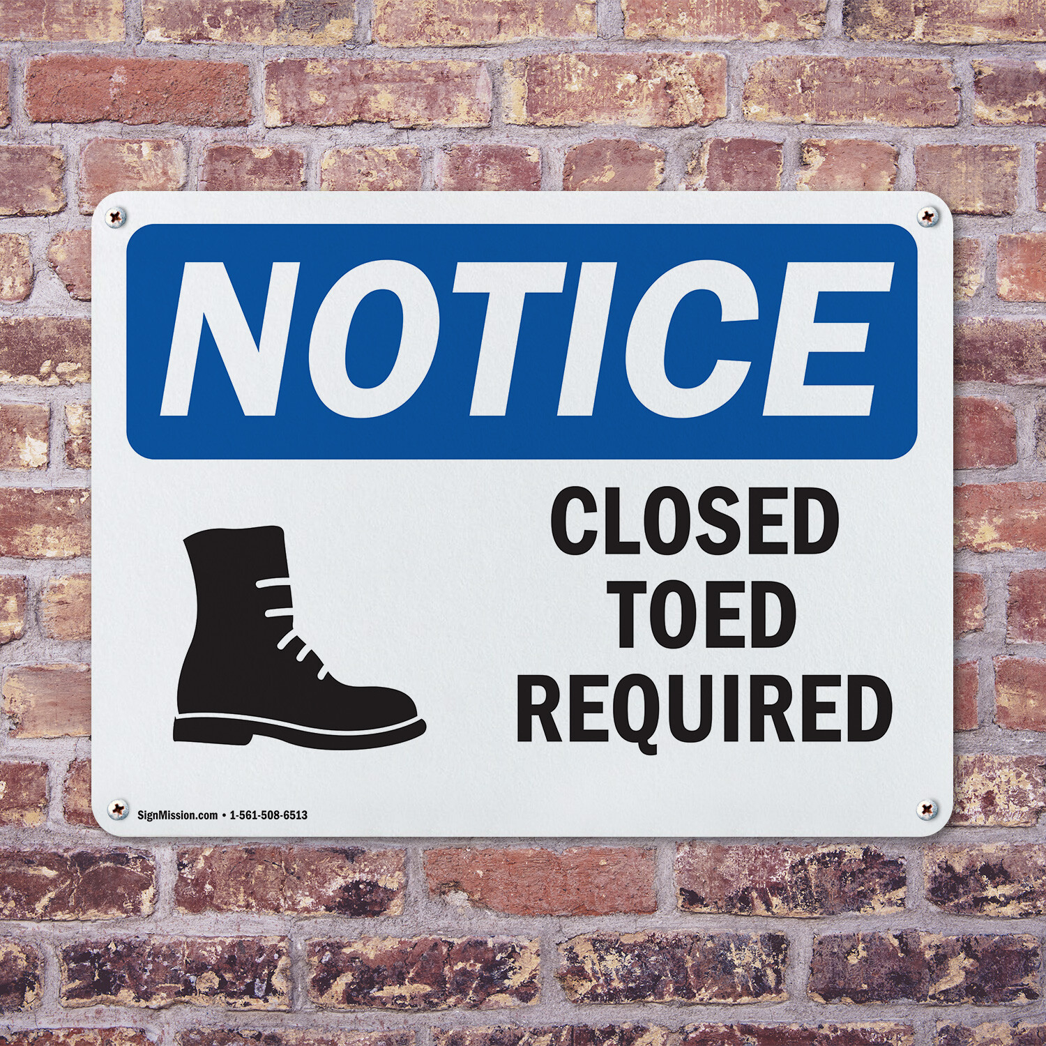 (2 Pack) Closed Toed Shoes Required OSHA Notice Sign Decal Metal Plastic