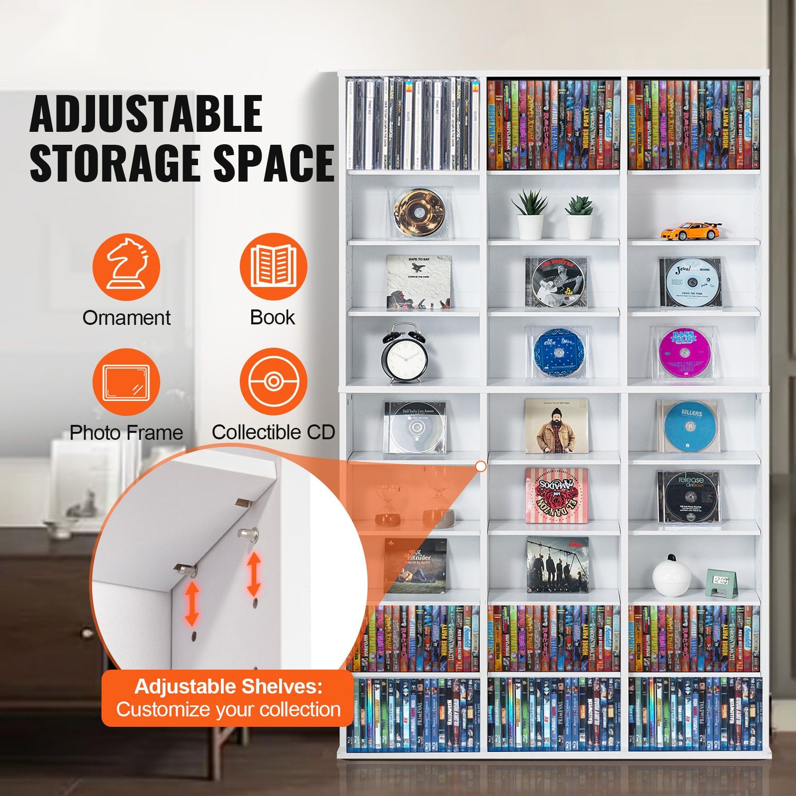 Media Storage Cabinet, 9 – layer DVD Shelf Holds up to 756 CDs, Adjustable CD