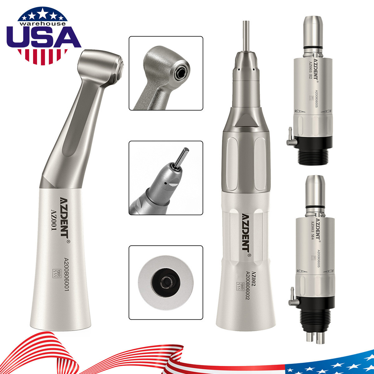 NSK Style Dental Low Speed Handpiece Kit Contra Angle Straight Air Motor 2/4Hole
