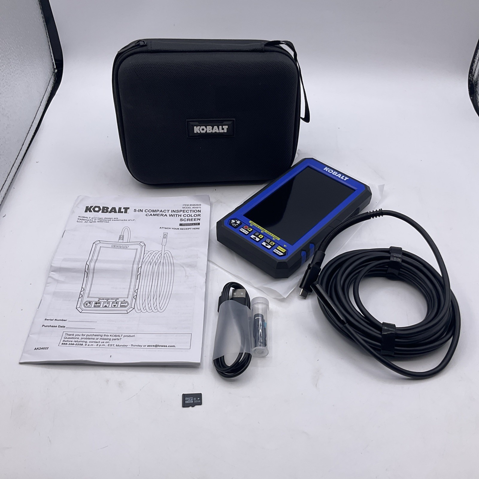 Kobalt 54870 5″ Rechargeable Compact Inspection Camera Borescope With Case – NEW