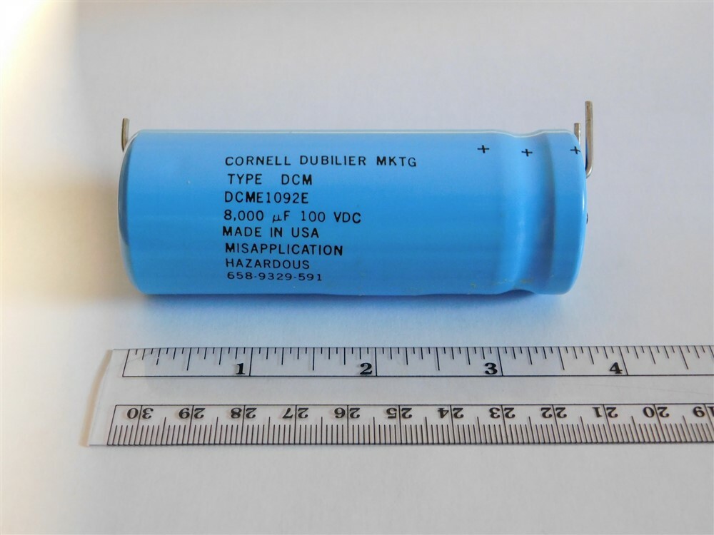 Cornell Dubilier Type DCM 8000uF 100VDC 3-Lead Axial Electrolytic Capacitor