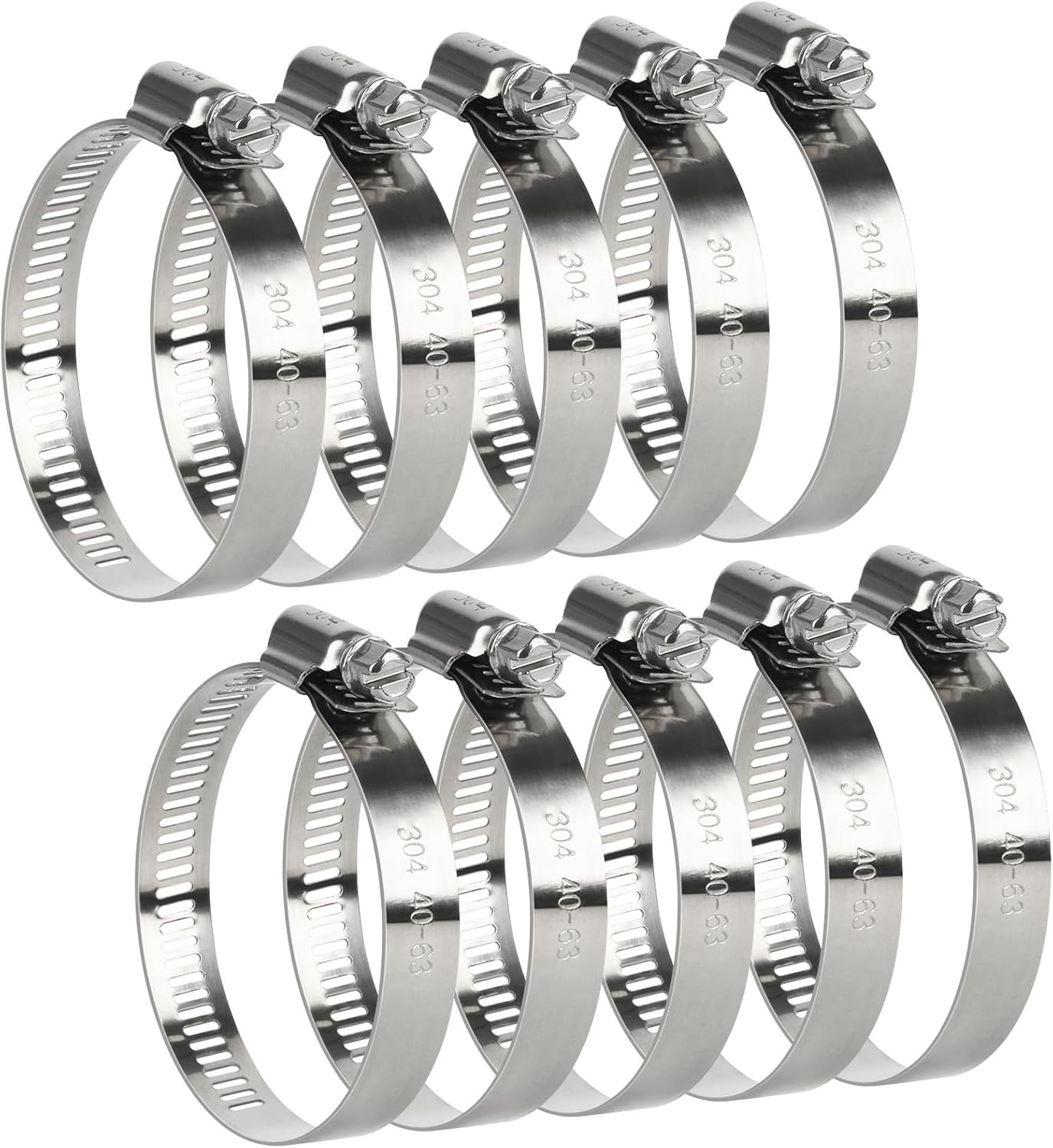 Hose Clamp, 10 Pieces 2.5 Inch Stainless Steel Hose Clamps 1 1/2 Inch to 2 1/2