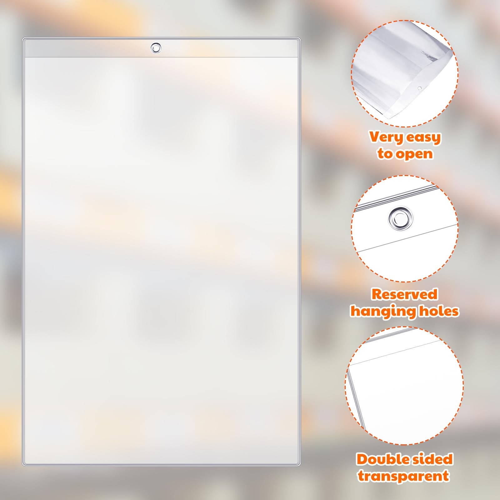 50 Pcs Vinyl Ticket Holders Both Sides Clear 6 x 9 Inches Dry Erase Pocket Sl…