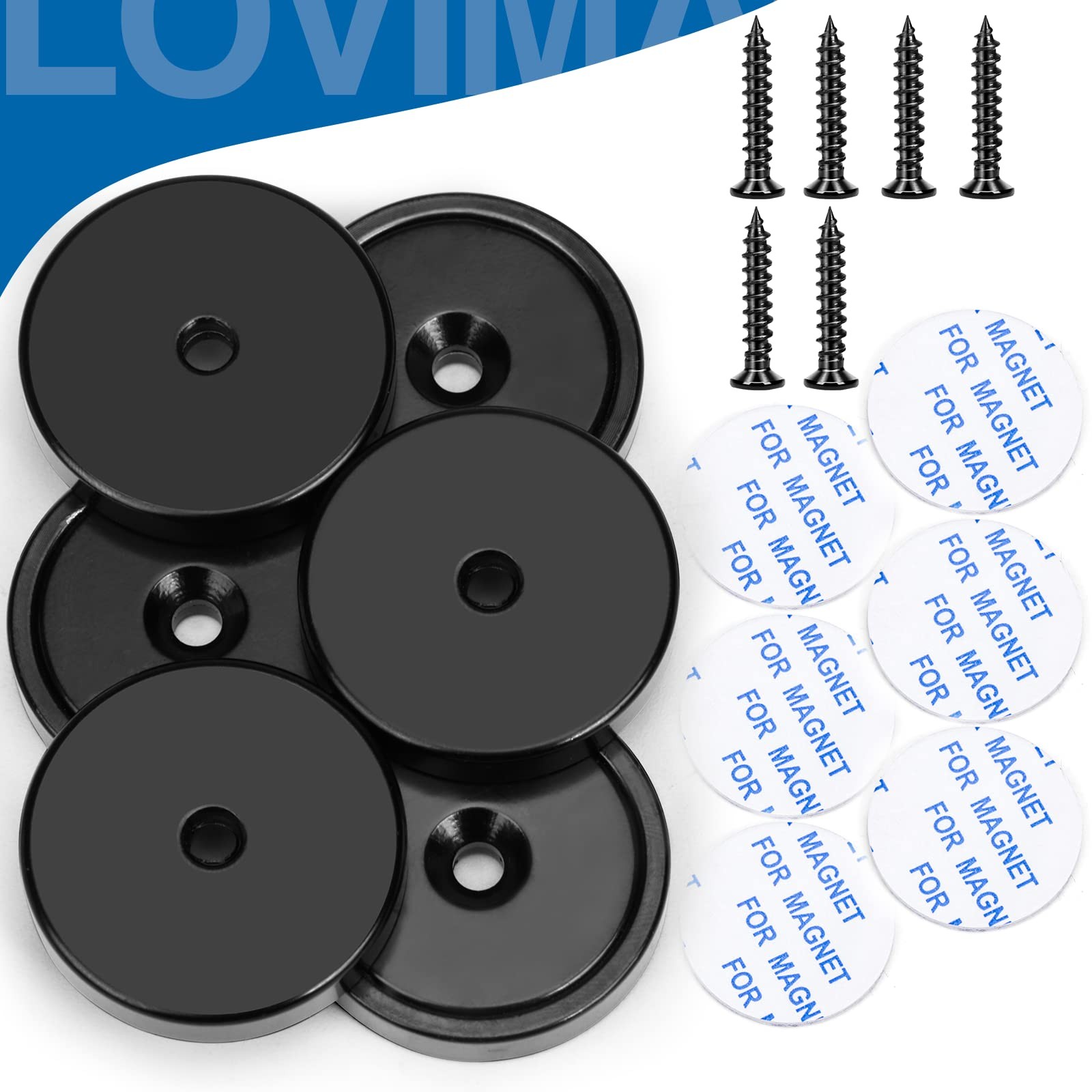 Strong Magnets with Holes and Screws, 110 lbs, Pack of 6