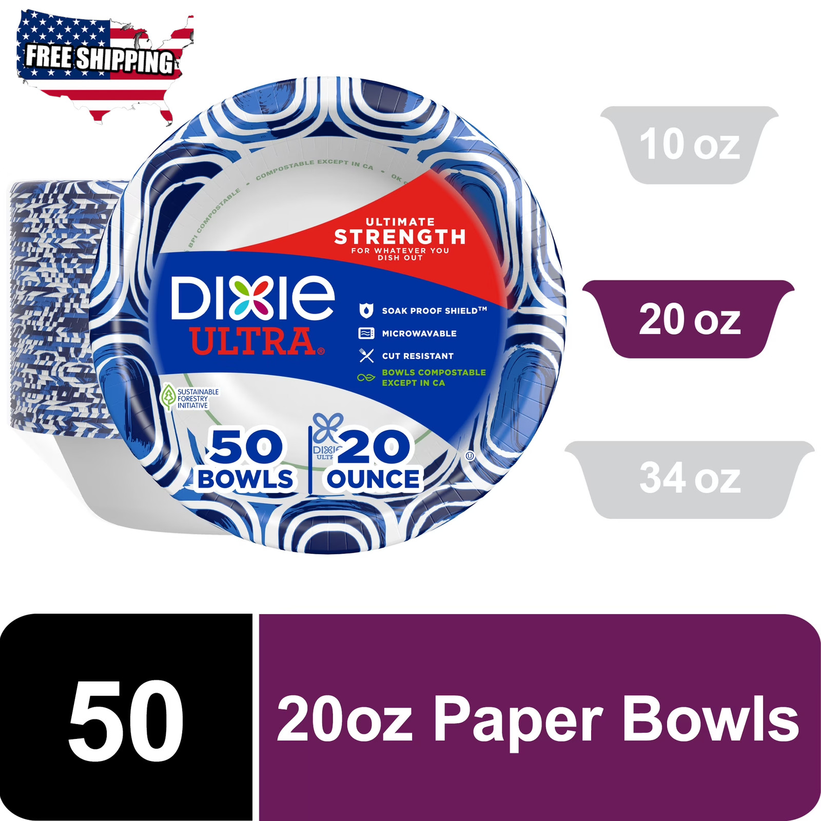 (4 Pack) Ultra Disposable Paper Bowls, 20 Oz, Multi-Color, 50 Count 👌 ✅