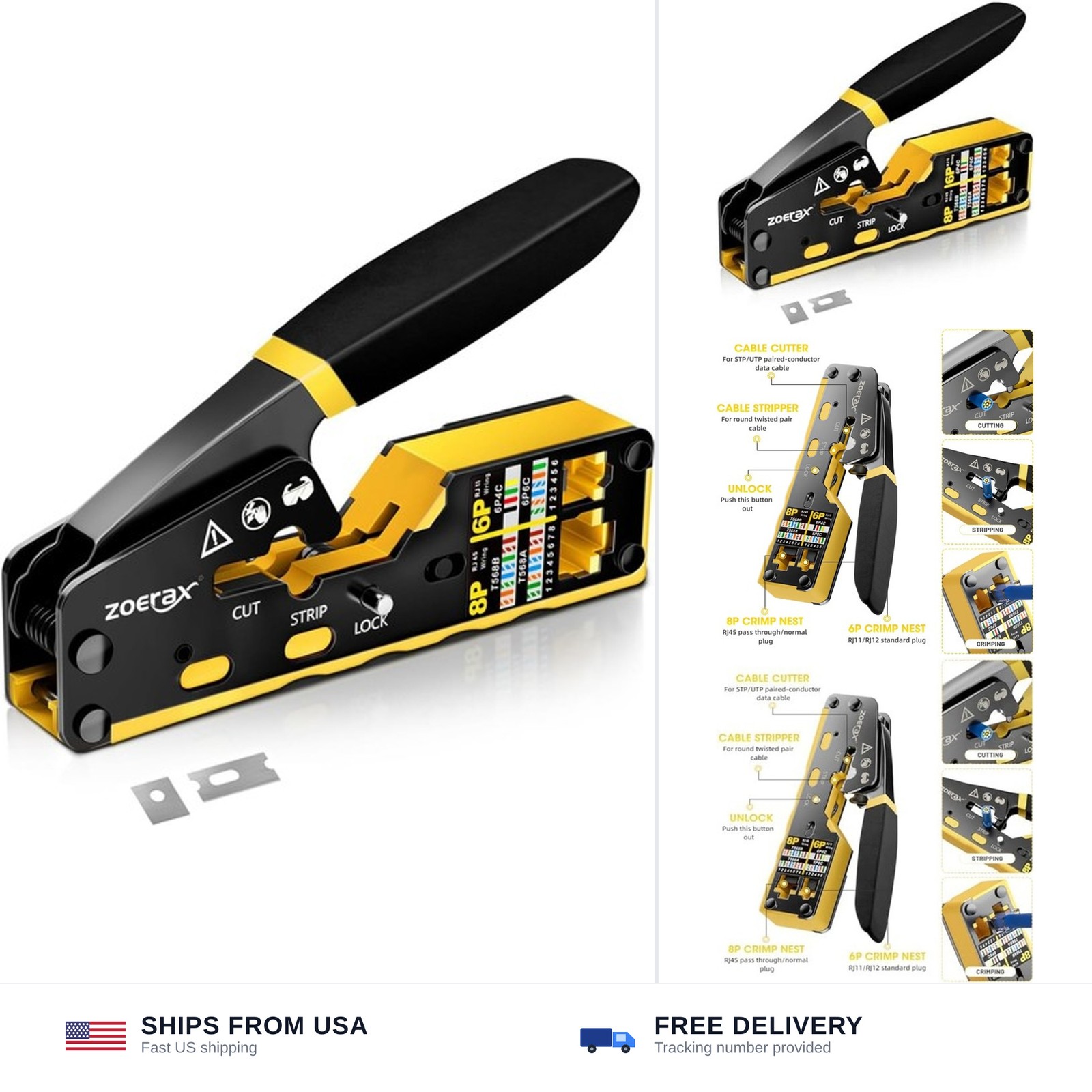 RJ45 Crimping Tool Ethernet Crimp Tool Crimper for RJ11/RJ12 Standard, RJ45 P…