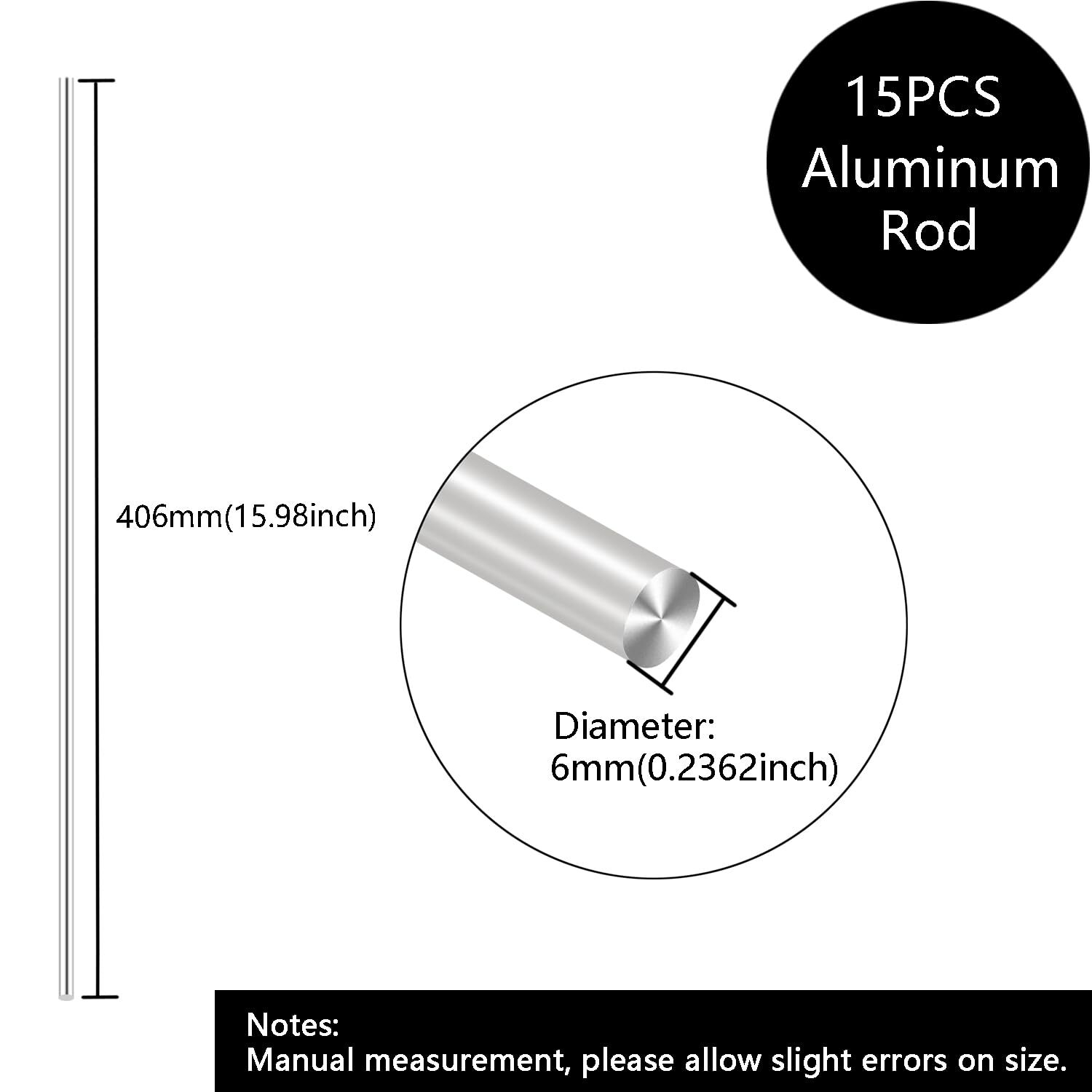 Aluminum Rod 6mm(0.2362″),15Pcs 16 inch Long 1/4 inch(0.25″) Diameter 6061 Alumi