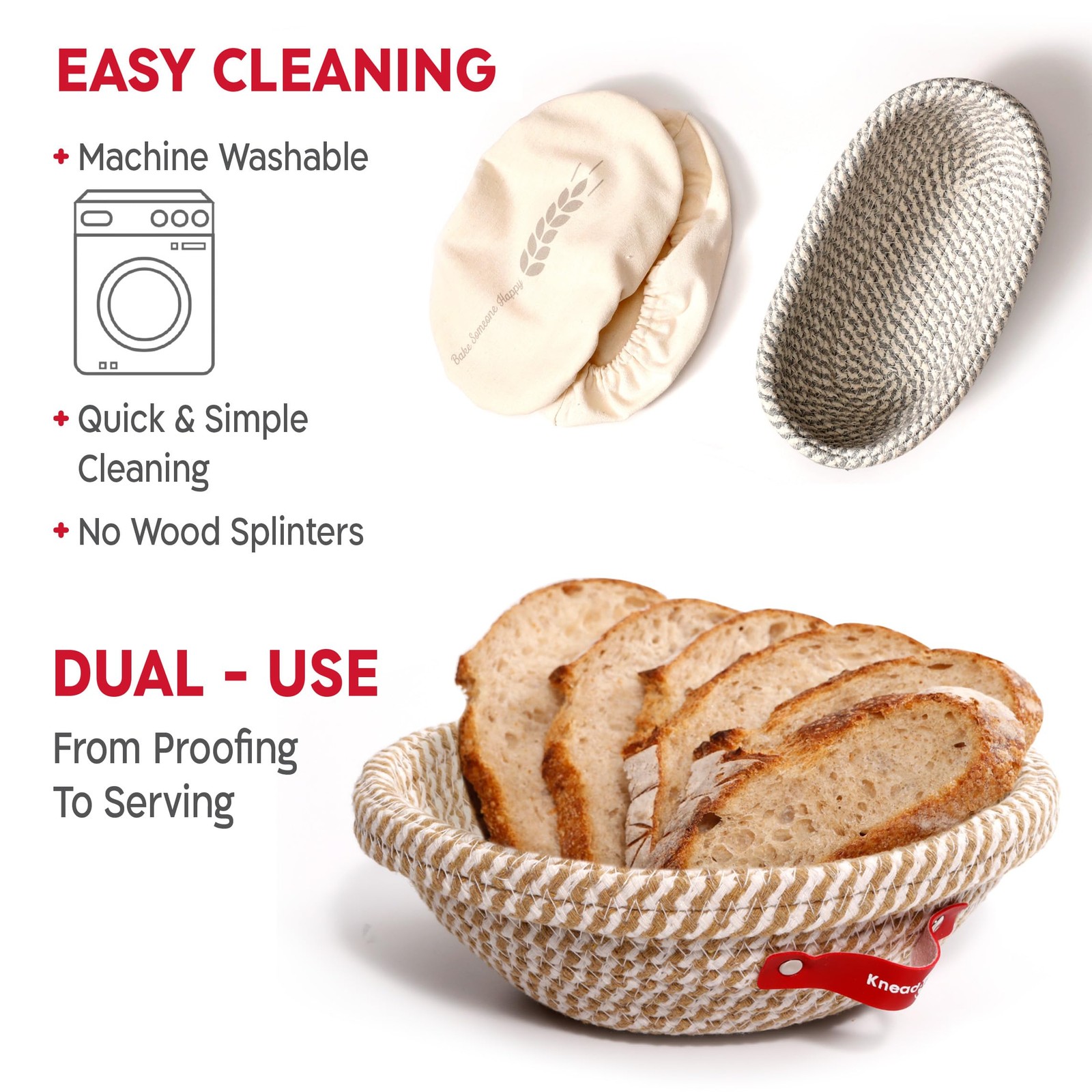 KneadAce Sourdough Starter Kit with Round & Oval 10″, Beige/Gray/White