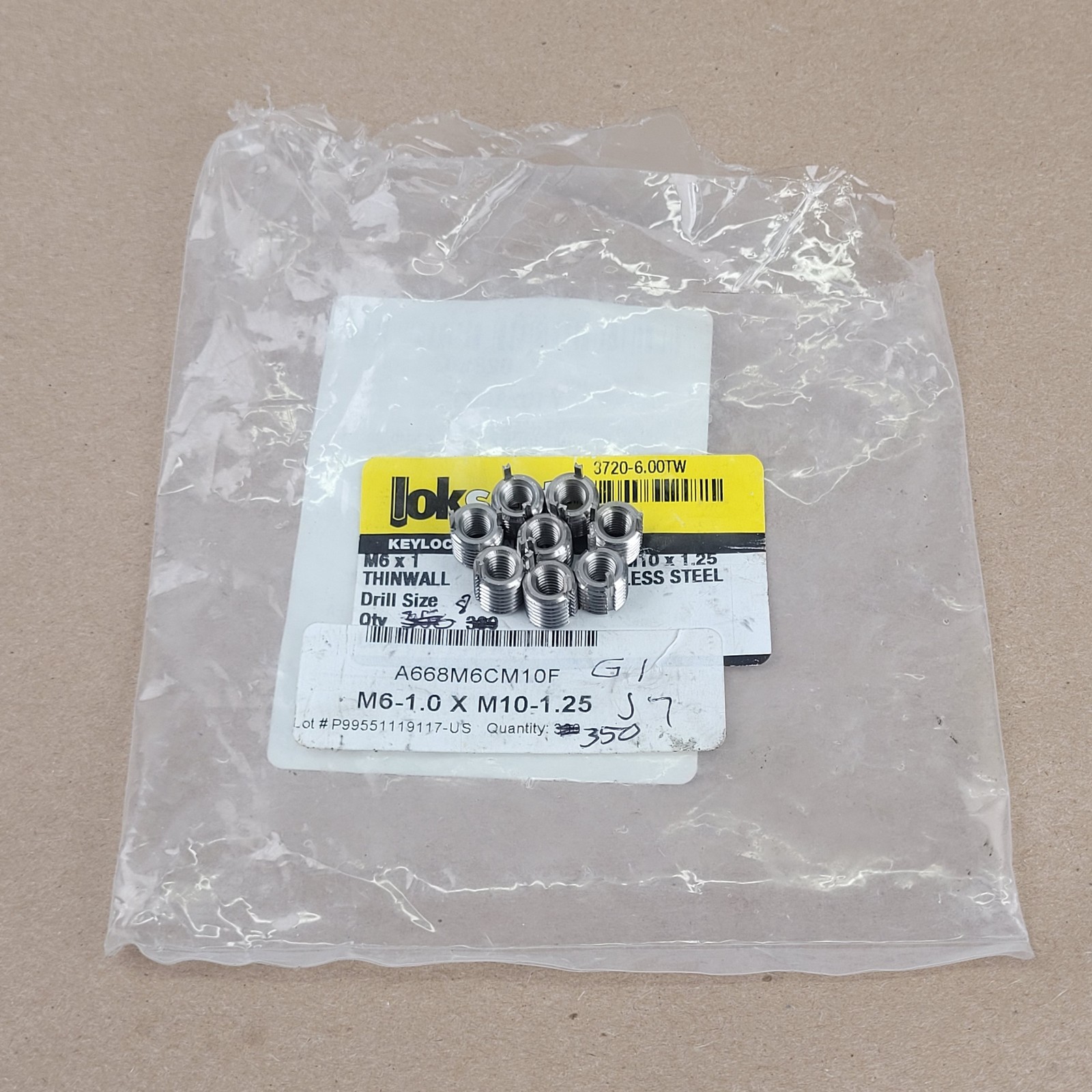 Lot of 8 Loksert 3720-6.00TW Locking Thread Insert M6 X 1 X M10 X 1.25 – NEW