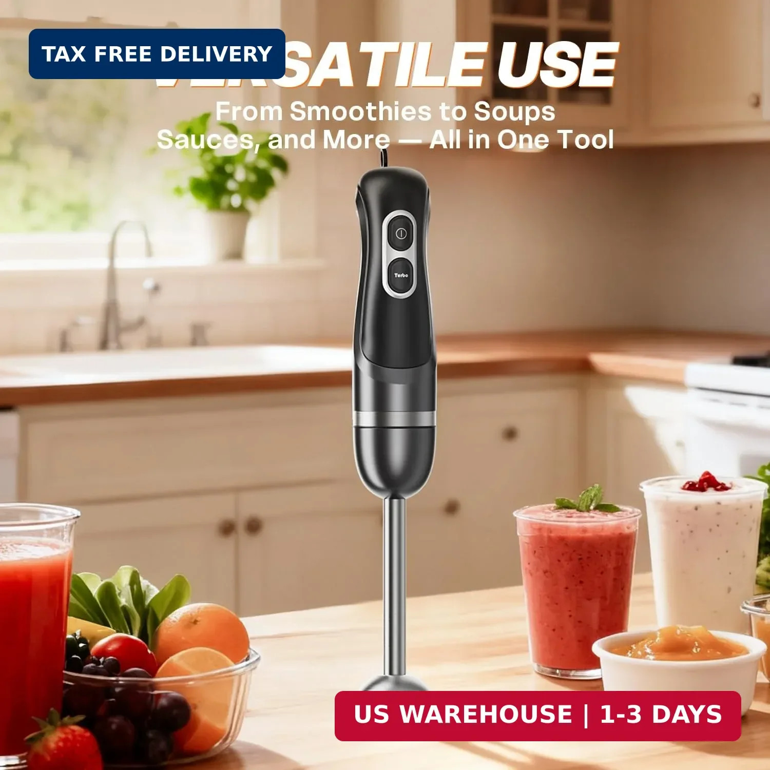 Immersion Blender Handheld, Corded Electric Blenders Portable Stick Mixer with 2