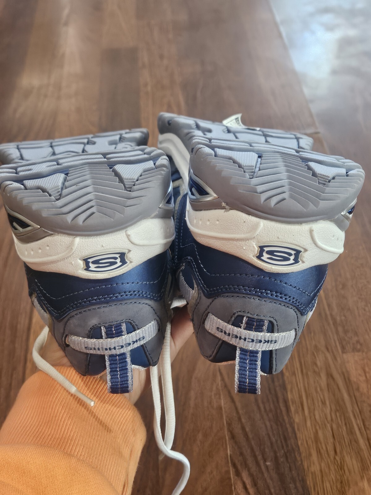 NEW Skechers WOMEN Blue Silver Leather Work Construction Safety Toe Shoes Sz 9.5