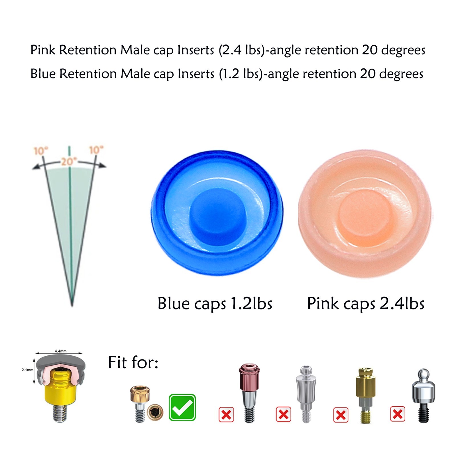 US Dental Lab 20pcs Universal Locator Abutment Male Cap Insert for Overdenture