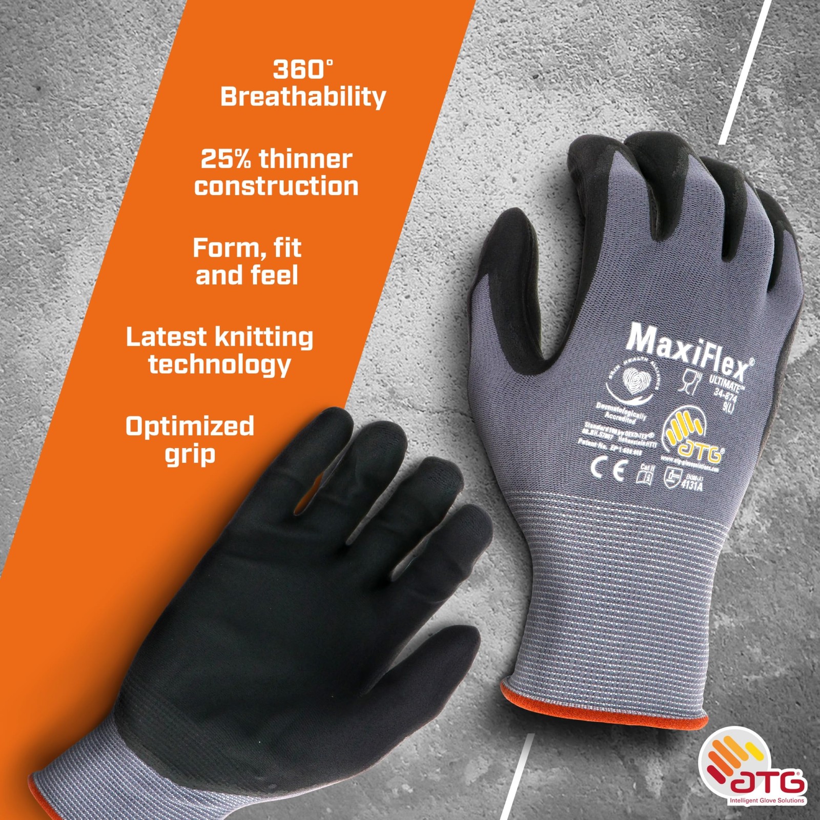 MaxiFlex PIP 34-874/M MaxiFlex Ultimate, Foam Nitrile Palm Coated Gloves, Gra…
