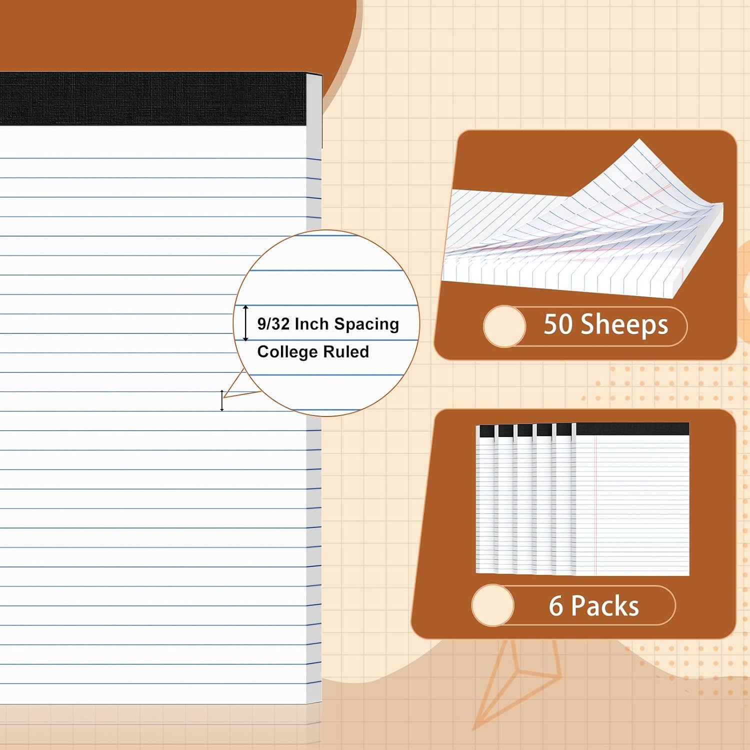 Legal Pads 8.5 X11, Narrow Ruled Notepads, 6 Pack, 50 Sheet/Pad, White Legal