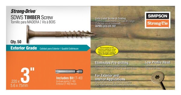 Strong-Drive® SDWS TIMBER Screw (Exterior Grade) — 0.220 in. x 3 in. T40 50-Qty